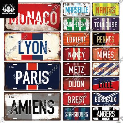 Putuo Decor French City Metal Sign Licenses Plate Plaque Metal Vintage Tin Sign Decor Bar Pub Man Cave Club Decoration