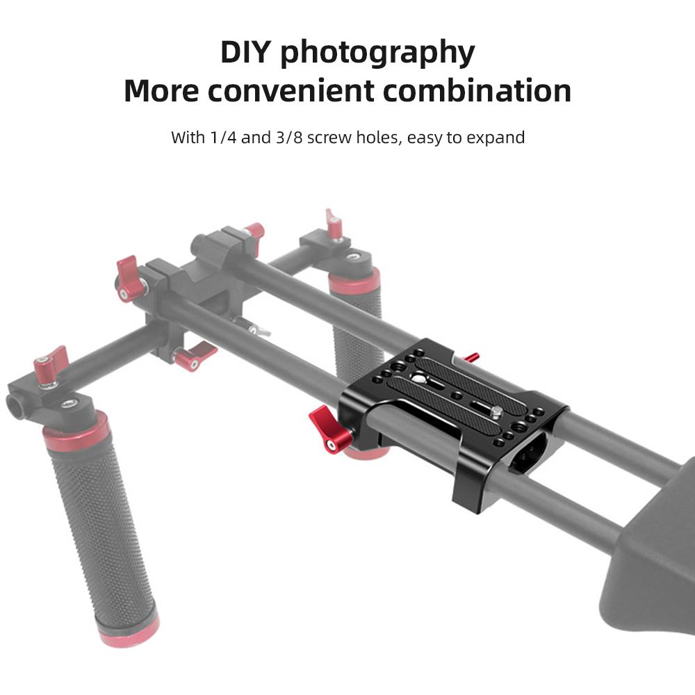 Multipurpose Camera Base Plate with 15mm Rod Rail Clamp Tripod Mounting Baseplate Aluminum Alloy for DSLR Rig Support
