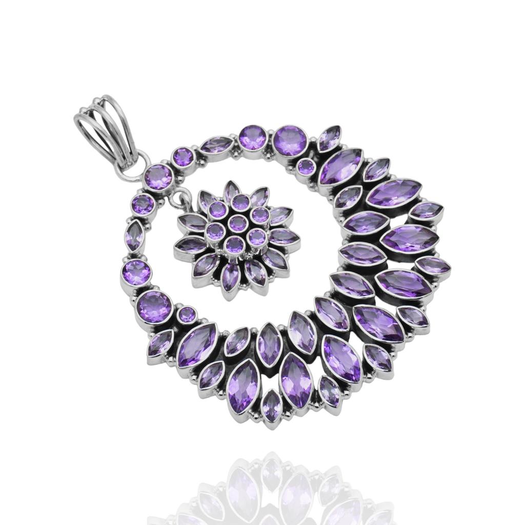Amethyst Pendant: 925 Sterling Silver Large Round Statement Jewelry