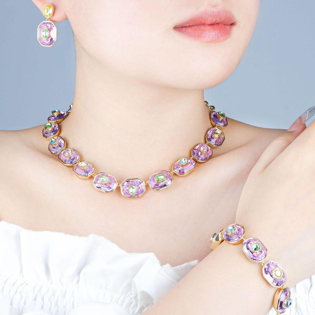 Hochwertiges Funkelndes Kristall Armband & Halsketten Set für Damen