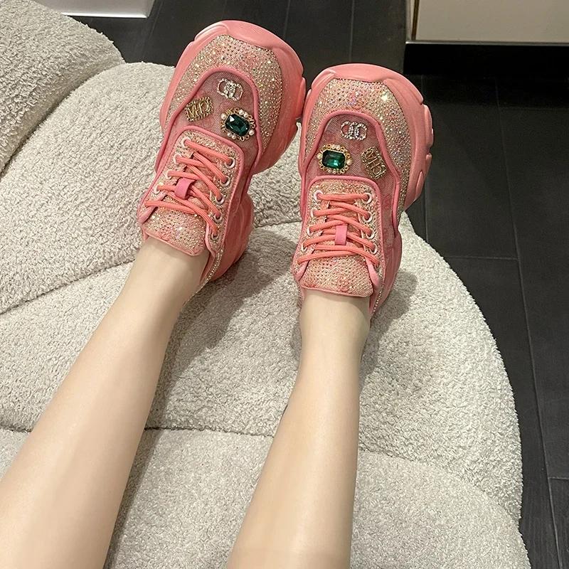 New Thick Soled Luxury Casual Shoes Designer Fashion Rhinestone Sports Shoes Fully Comfortable Anti Slip Breathable Shoes