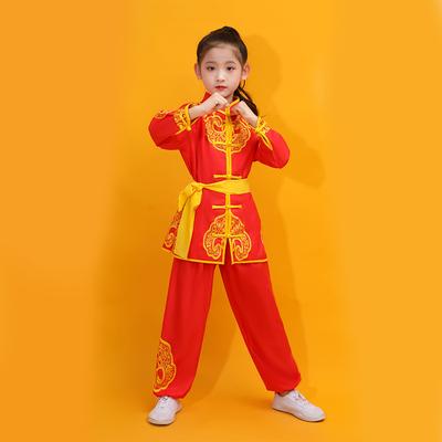 Chinesische Kung Fu Uniform Vier Jahreszeiten Kollektion Kinder Aufführung Wushu Sets Stehkragen Langarmhemd + Hose Tai Chi Mädchen Zweiteiliges Set