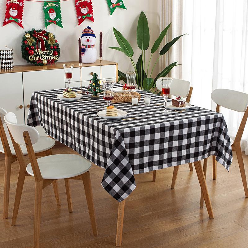 Christmas Party Living Room Party Tablecloth Rectangular Household Yarn-dyed Red and White Plaid Decorative Tablecloth