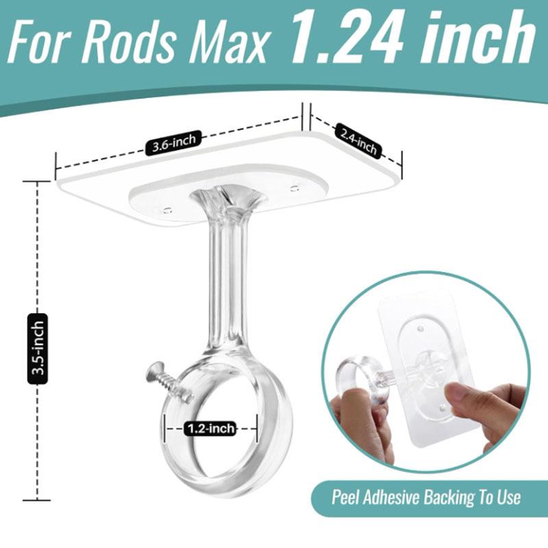 2/4Pcs Heavy-Adhesive Ceiling Curtain Rod Brackets - No Drilling Installation, Adjustable Height, 1.2Inch Diameter Rod Holders