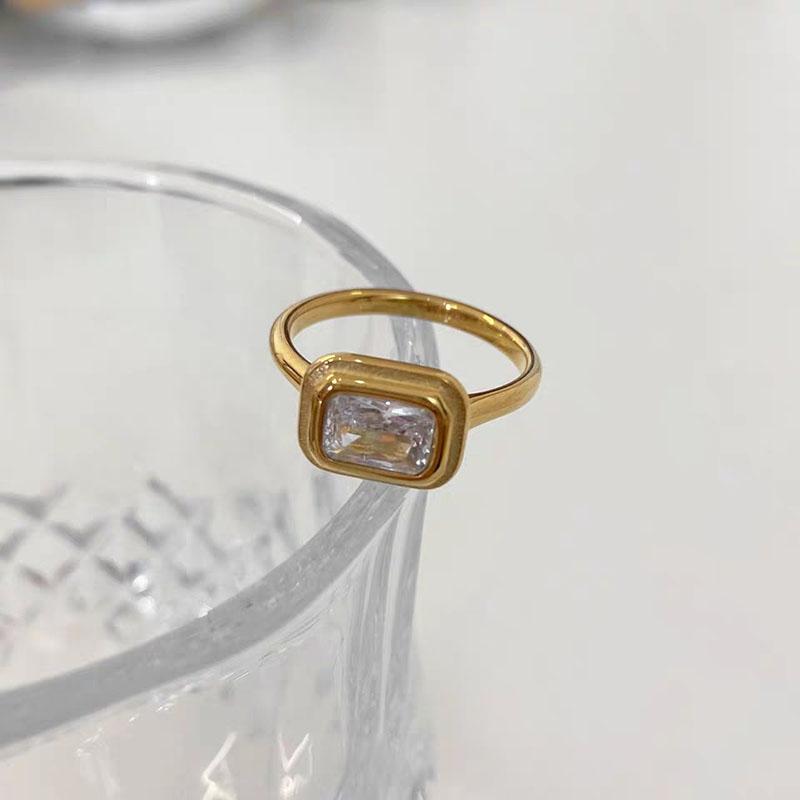 Rectangle  cz stone rings stainless steel rings for women minimalist simple dainty jewelry tarnish free jewelry waterproof