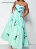 European American Women's Floral Square Neck Spring Dress with Slit