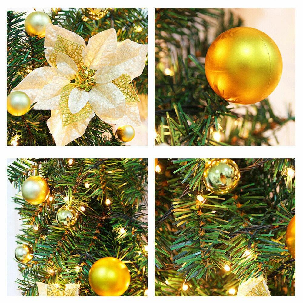 2.7M Christmas Garland Door Hanging Xmas Balls Christmas Wreath Artificial Flower with LED Lights Xmas Decorations Rattan