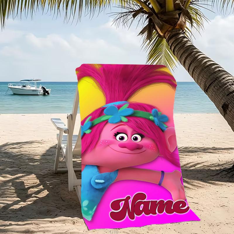 Customizable personalized beach towels Trolls themed designs.Suitable for the beach, yoga, sports;ideal as beach accessories
