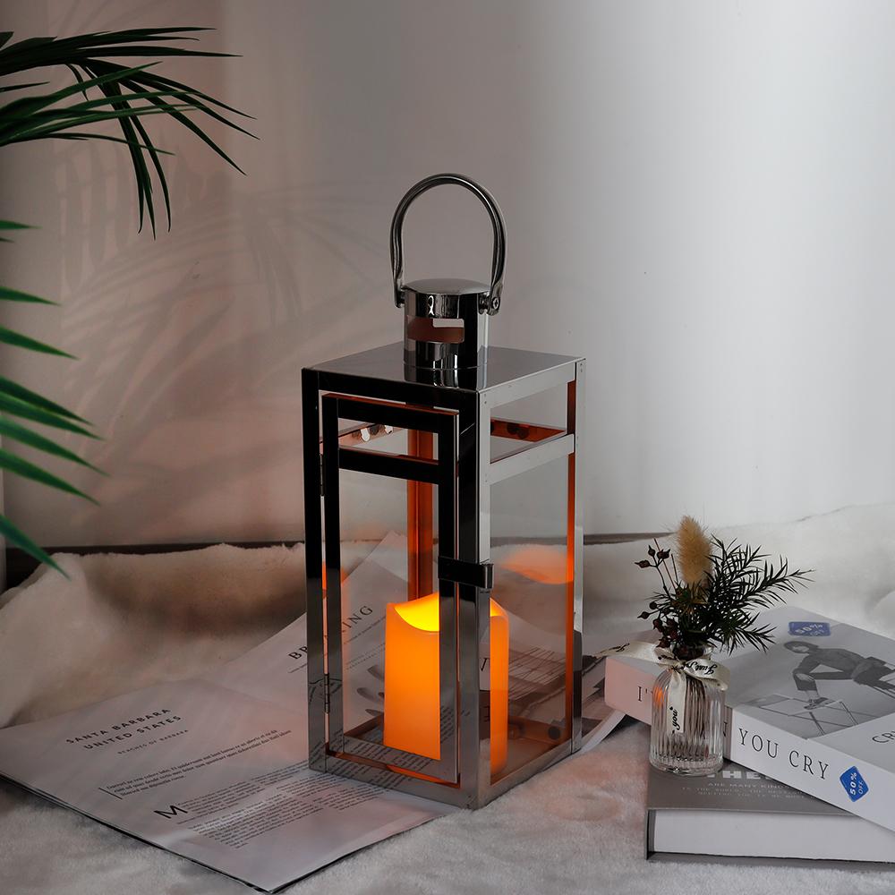 Sliver Stainless Steel Candle Holder Lantern Hanging Lantern Candlestick Light for Indoor Outdoor Wedding Centerpiece Home Decor
