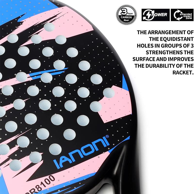 IANONI 8100BLUE Padel Racket Carbon Fiber Surface with EVA Memory Flex Foam Core Padel Tennis Racquets Lightweight
