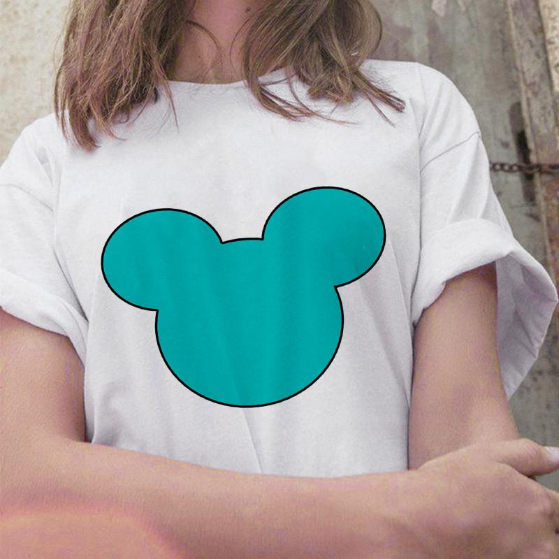 

2025 Summer Simple T Shirt Mouse Head Cartoon Flower Vintage Short Sleeve Print Casual Vouge Tshirt XXXL білий