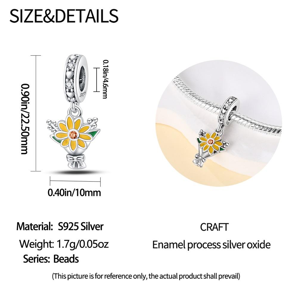 Original Copper Charms Luxury Sunflower Bouquet Pendant Beads Fit Bracelet Diy Women Making Delicate Gift