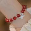 Sueño de Tres Vidas: Pulsera de Mariposa con Cuentas Rojas para Mujer - Elegante Versátil Mejor Amiga Regalo de Cumpleaños