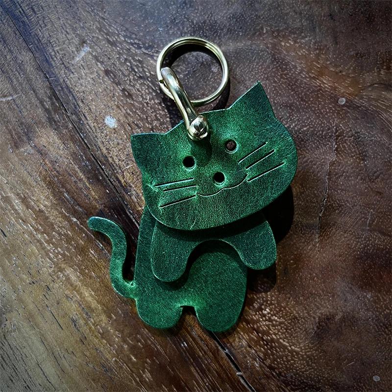 

Брелок для ключей из натуральной кожи ручной работы в виде кошки - милый дизайн животного, прочный брелок из коровьей кожи для сумки, кошелька, подарка