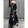 High-Waisted Wide Leg Denim Trousers Women Colorblock Painted Design Loose Fit Cropped To Floor Length Casual Chic Style