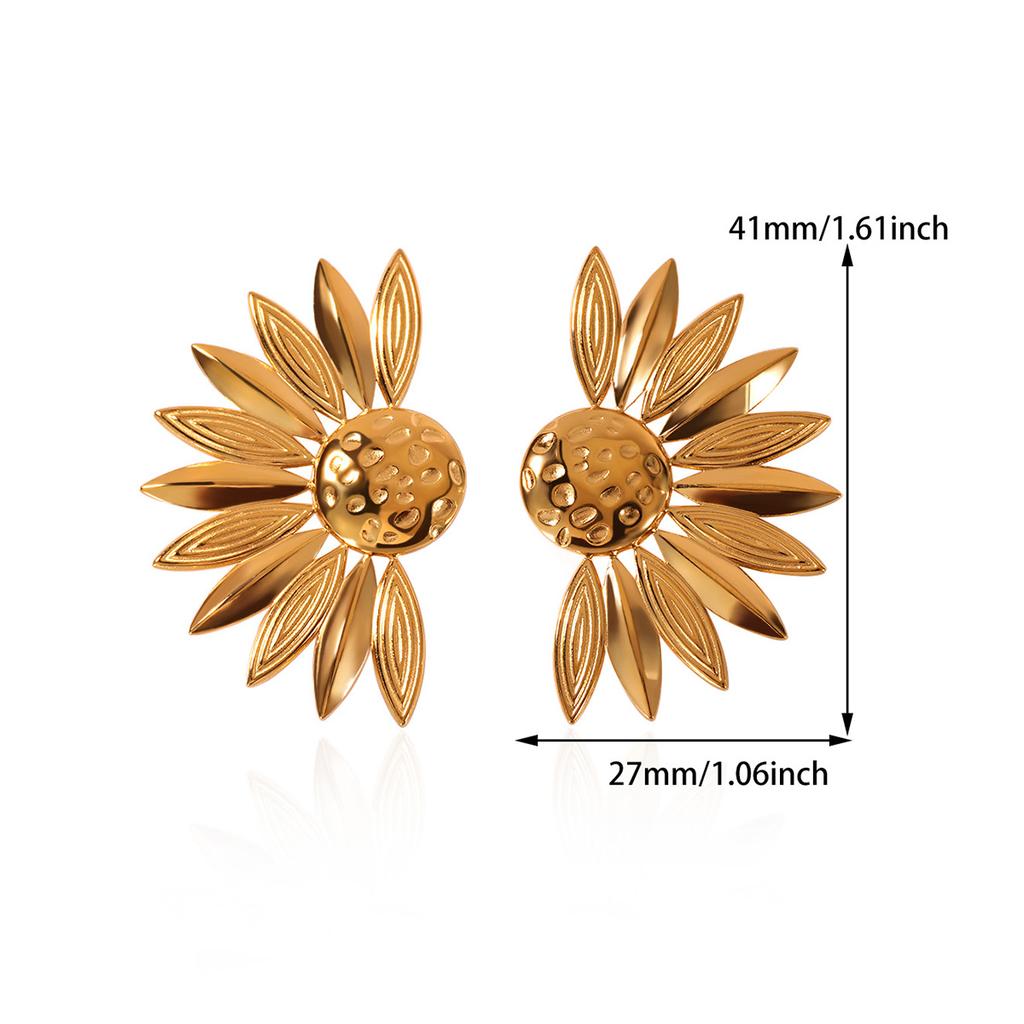 Classic Half Flower Stainless Steel Earring Women Mama 18K Gold-plated Stud Earring Wedding Jewelry Vacation Accessories Gifts