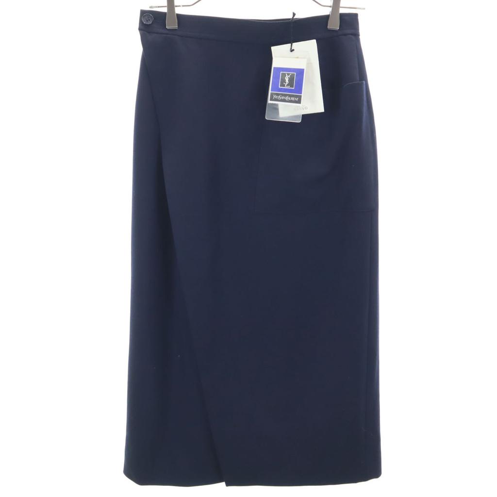 YVES SAINT LAURENT 90s Old Long length Wrap skirt L Navy Women Used