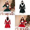 Neujahrs-Weihnachtskleid für Damen, Samt, Weihnachtsmann-Kostüm, sexy Kostüm, mittellange Ärmel, Plüsch-Party-Kapuzenkleider mit Gürtel
