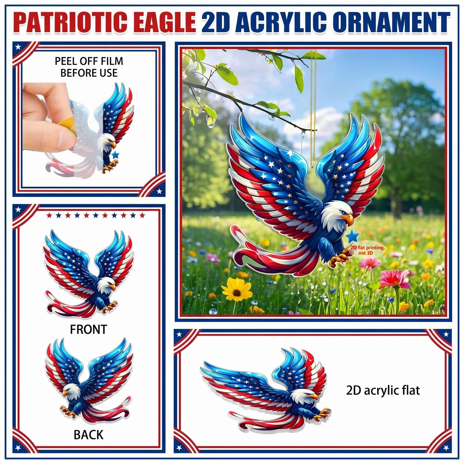 

2D Acrylic Pendant Eagle Design with Stars and Stripes Pattern Suitable for Keychains Charms and Decorations Durable Lightweight Material One Size червоний