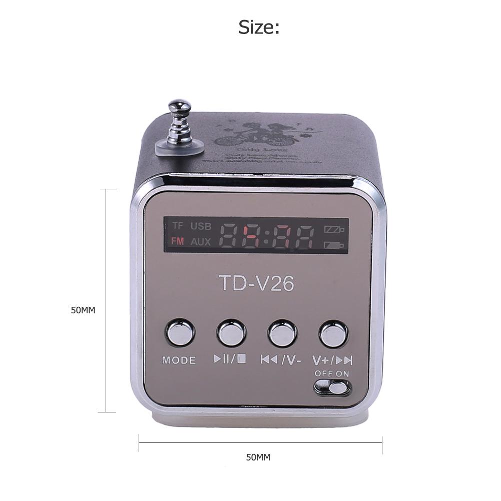 Portable TD-V26 Mini FM Radio Speaker with LCD Display and TF Card Support Compact Lightweight Design
