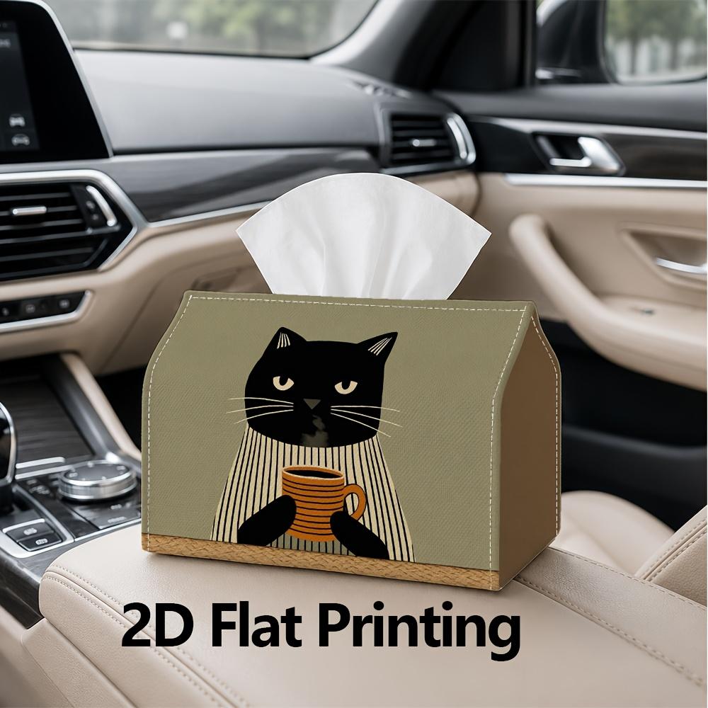 1pc, 2d Flat Printing, Tissue Box Cat and Coffee Cup Patterns Printed Tissue Box, Suitable for Bathrooms, Living Rooms, Bedrooms, Dressing Tables, Cof
