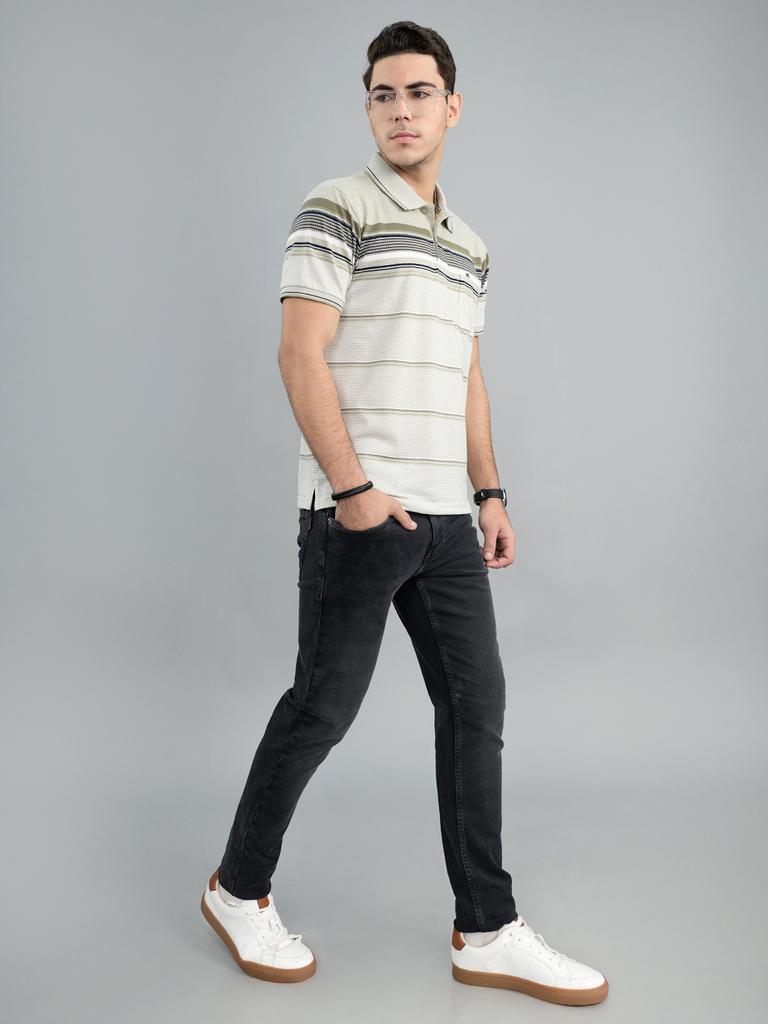 MONTE CARLO Mens Regular Fit Stripes Half Sleeve Polo Tshirt