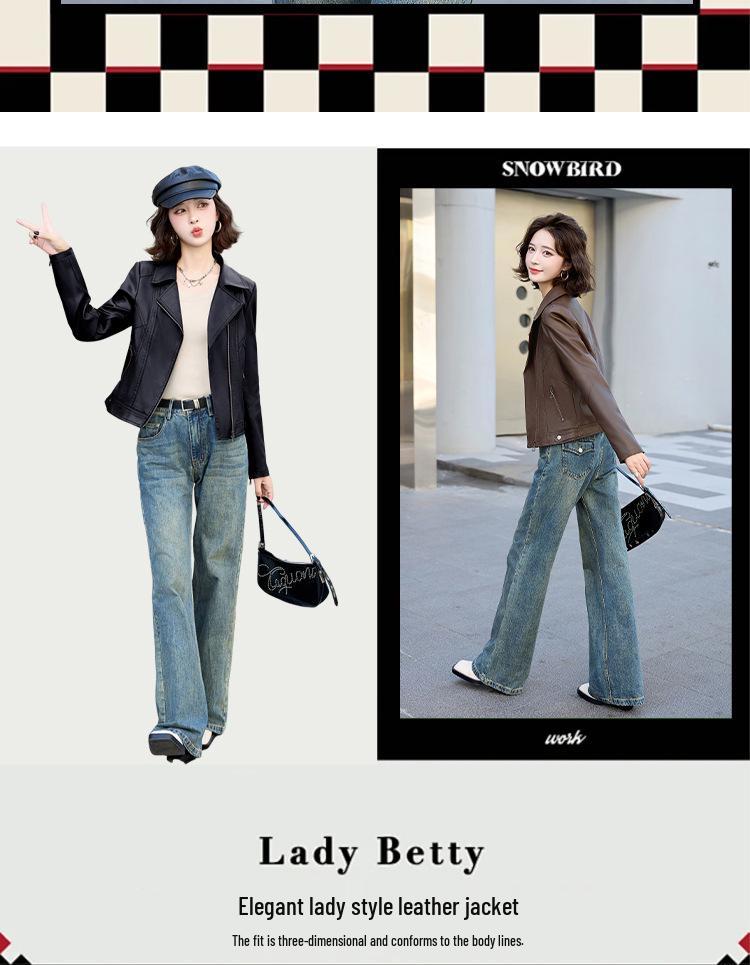 Women's Trendy Loose-Fit Sheepskin Leather Jacket - Hong Kong & Korean Style, Short & Casual, Small Size.