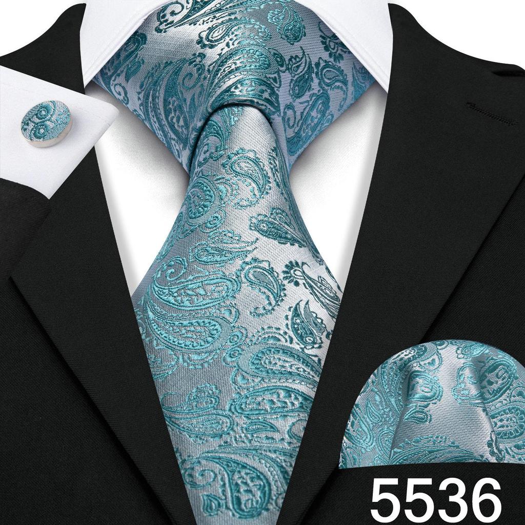 Barry.Wang Necktie Hankerchief Cufflinks Set Violet Paisley Tie Jacquard Woven Wedding