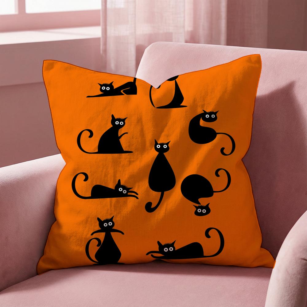Funny black cat Cushion Cover Multi-Scene Pillow Cover for Home & Car - Reversible, Soft & Durable for Daily Use