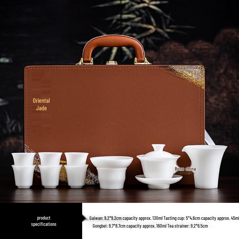 Ice Jade Porcelain Gongfu Teaware Set: High-End Gaiwan and Teacups Gift Box