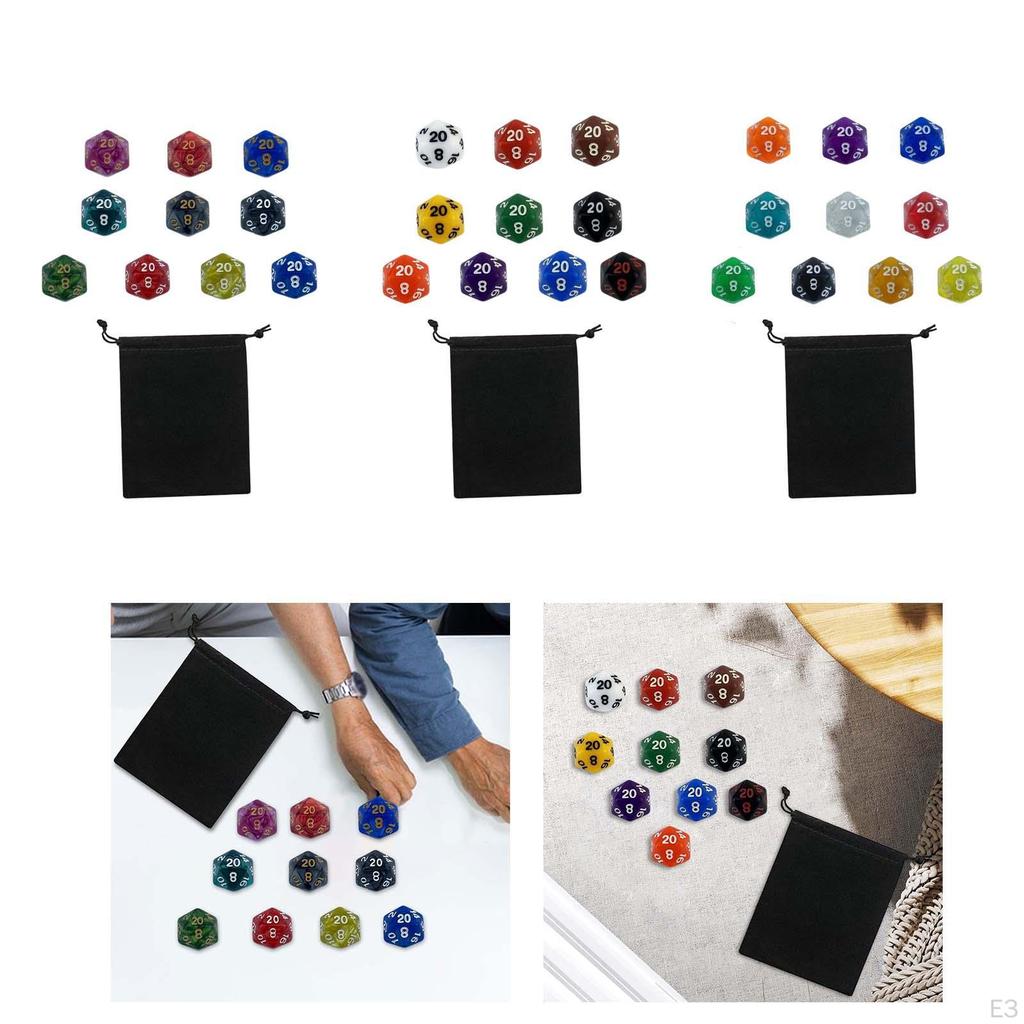 10 Stück Polyedrische Würfel Acrylwürfel, Tragbare Unterhaltungsspielzeuge 20-seitig Multi für
