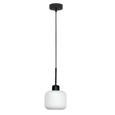 Lampa Sufitowa Wisząca Czarna Klosz Szklany Biały Beka Bianco 14-965