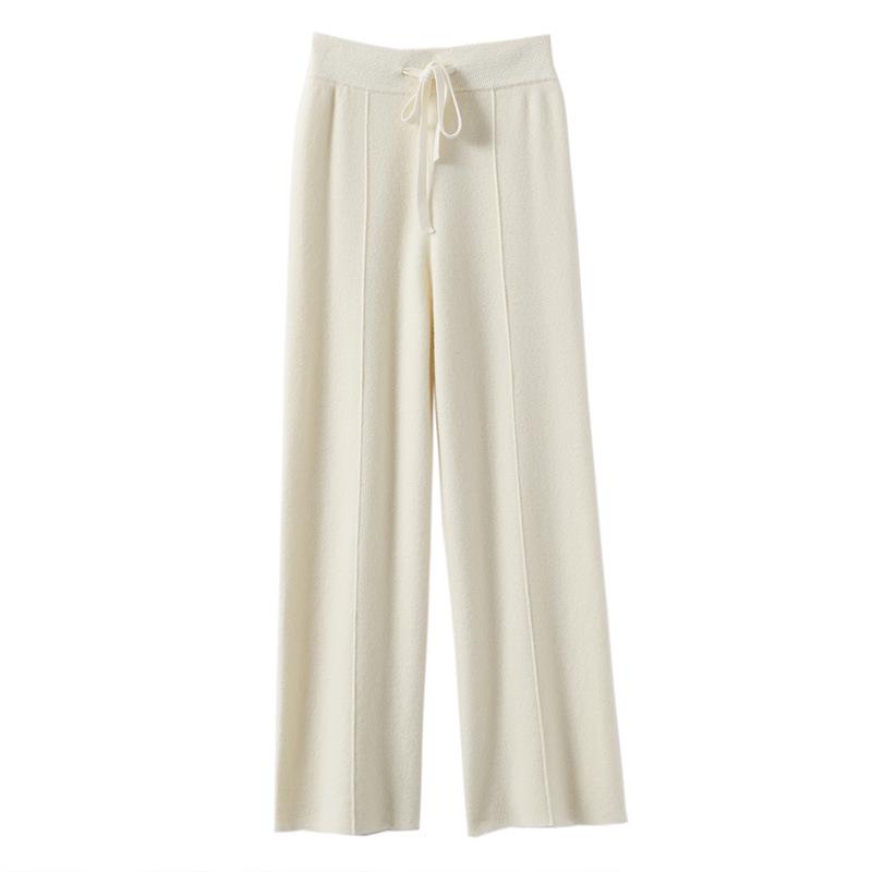Autumn/Winter Women's High Waist Knitted Wide-Leg Pants - Solid Color, Korean Style