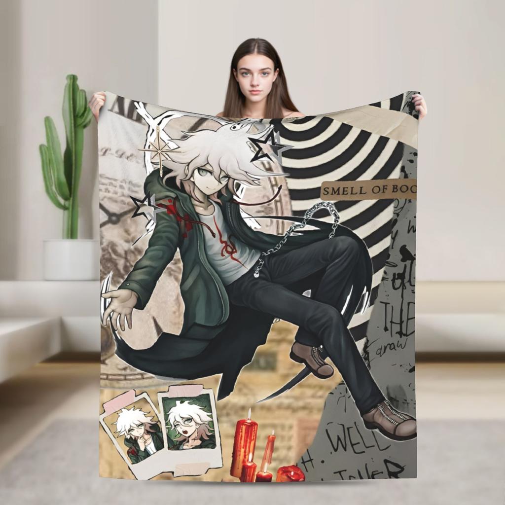 Danganronpa Nagito Komaeda Flannel Blankets Game Anime Novelty Throw Blanket for Home 125*100cm Warm