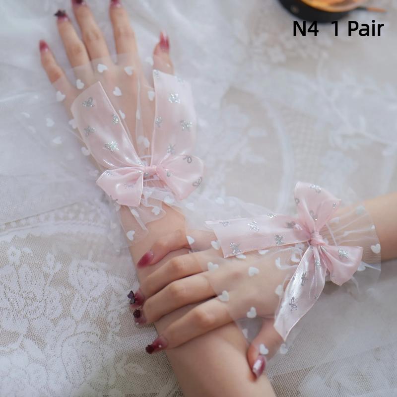 1 Pair Nail Art Tulle Photo Bow Glove Fake Pleated Cuff Manicure Photography Props Nail Tips Display Sleeve  Accessories