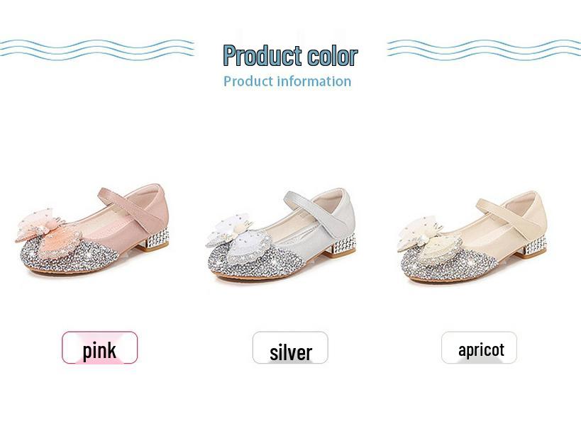 Summer 2025 Rhinestone Princess High Heels for Girls - Leather Shoes for Kids, Available in Small, Medium, Large Sizes