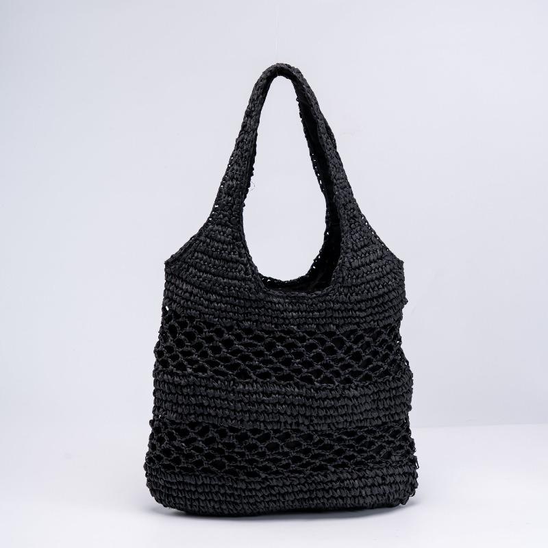 

Seaside vacation straw bag shoulder woven bag fashion shoulder large capacity casual versatile beach bag welt zipper чёрный