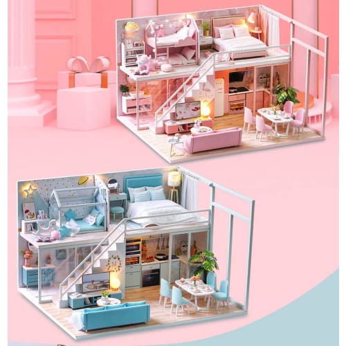 moin moin Dollhouse Miniature DIY Kit Set [English Instructions] Two-Story Dream House, Modern Style | Kids' Room, Bunny, Fancy | 1/24 Scale Medium |
