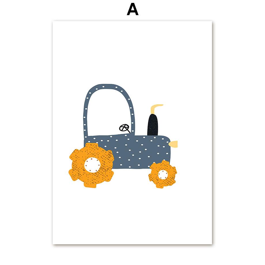 Crane Excavator Tractor Truck Alphabet Number Posters And Prints Canvas Painting Nordic Wall Art Pictures Kids Room Home Decor