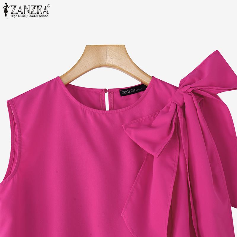 ZANZEA Camisetas sin mangas casuales sueltas de verano para mujer con cuello redondo