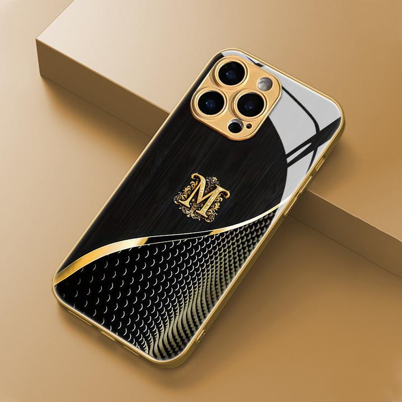 Elegant Gold Initial M Phone Cover fashion phone cases For iphone 17 case Glass Phone Case for iPhone 17 16 15 14 13 pm Pro Plus