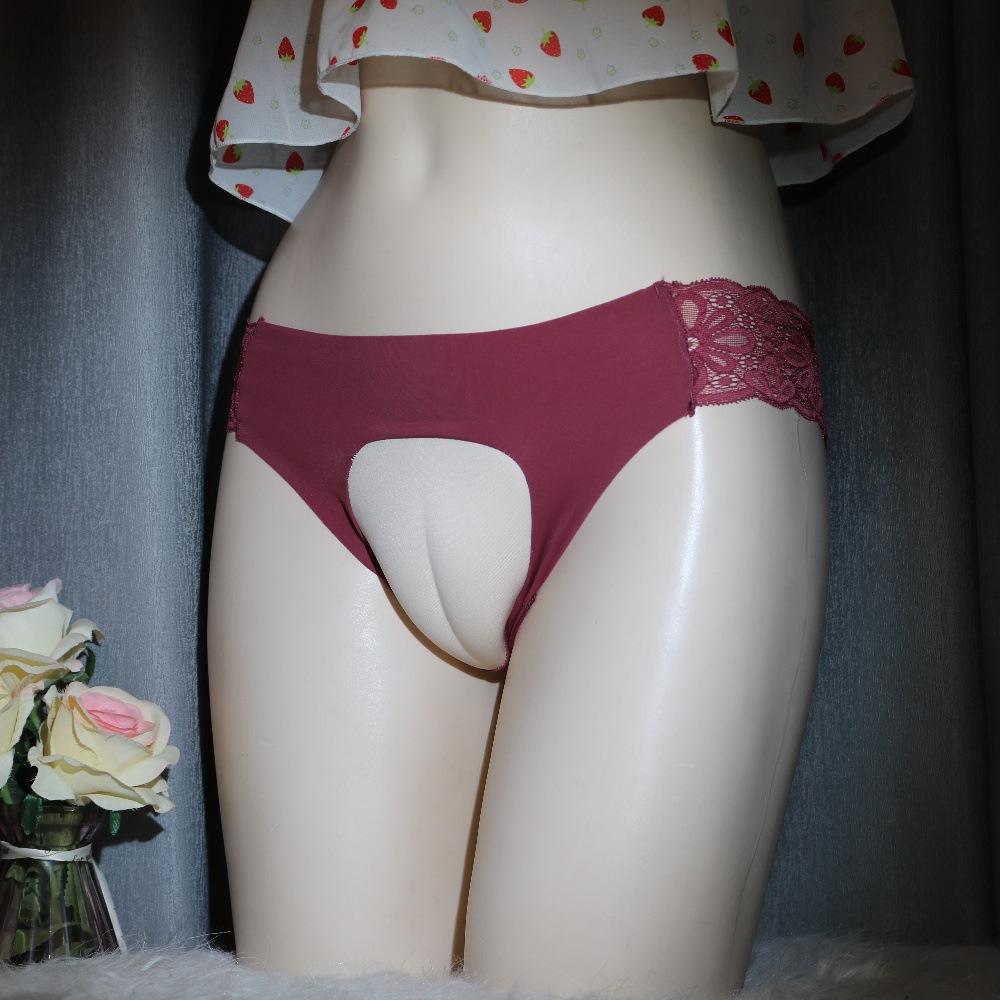 Man Camel Toe Underwear Ice Silk Crossdressing Hiding Gaff Panties Sexy Lace See Through Lingerie Gays Sissy Underpants