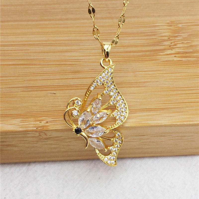 Luxury Zircon Butterfly Pendant Necklace Stainless Steel Fashion Simple Choker Jewelry Birthday Gifts For Women Girls