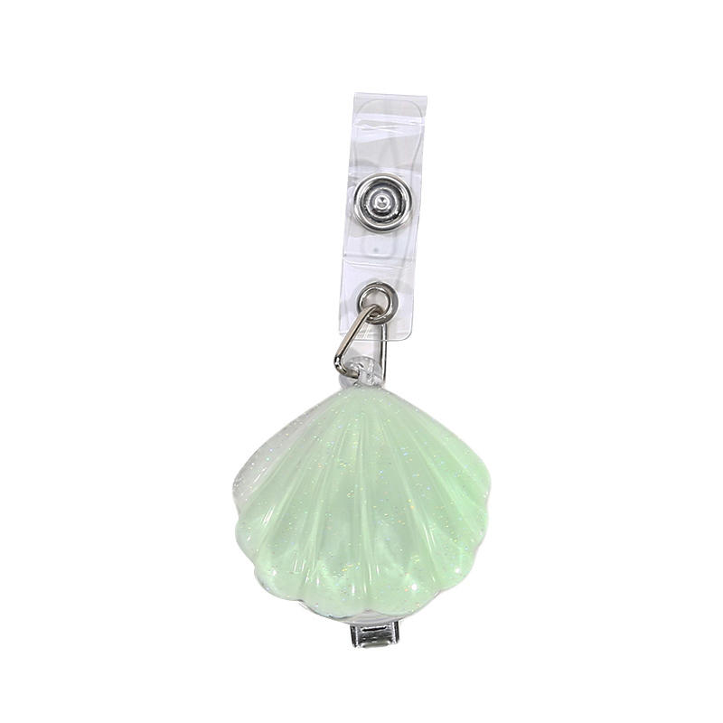 Glitter Seashell Badge Reel Retractable ID Card Badge Holder Name Tag Work Alligator Clip for Teachers Office Staff Nurses