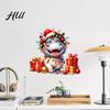 Hippo Wall Decals for Christmas Cartoon Decal, Cute Sticker with Colorful Lights & Holiday Glass Stickers Decor Xmas Balls, Waterproof Mural