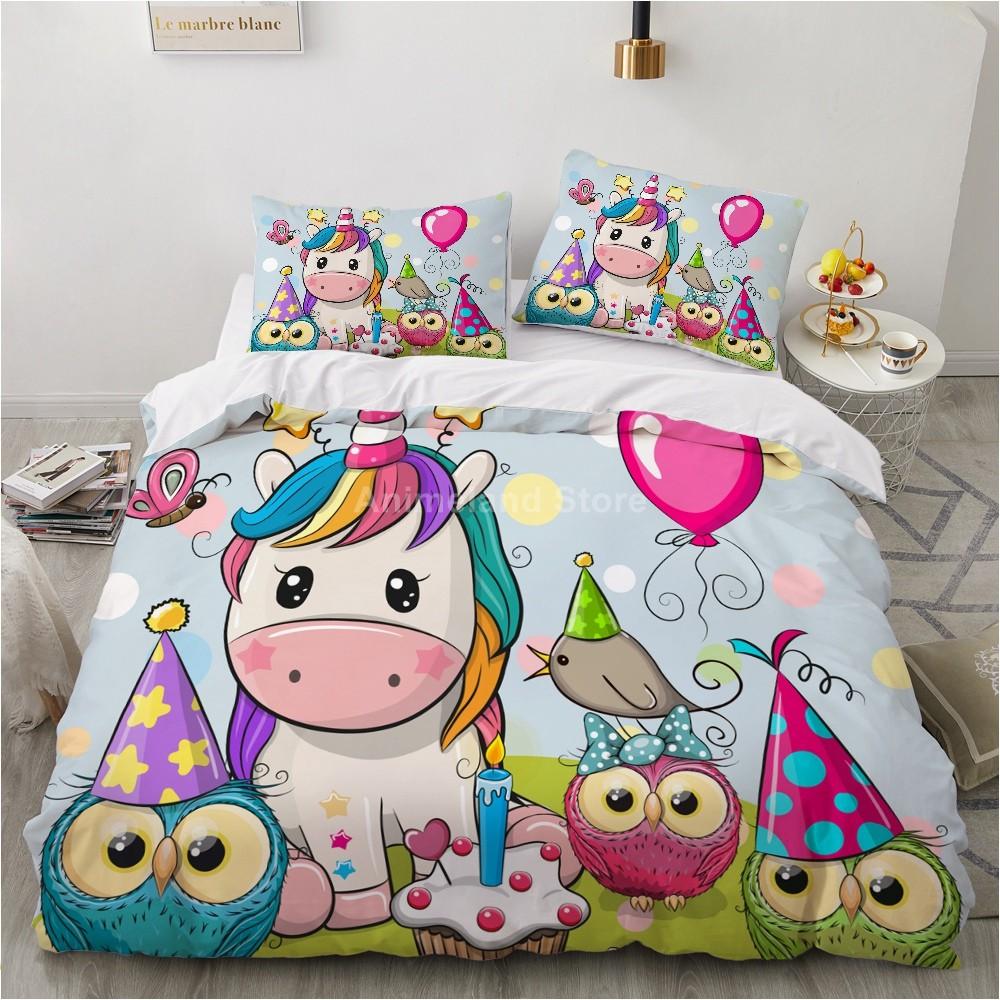 Girl Pink Unicorn 3D Bedding Set Kids Bed Linen Quilt Duvet Cover Sets Home Textile Decor Twin Single Queen King Size Gift Cute