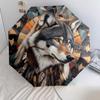 Indian - Style Wolf  Pattern, Automatic Folding Umbrella, Portable and Foldable Design, 8 Ribs, a Christmas or Birthday Gift.