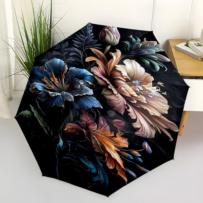 1pc Floral ArtworkOpen/Close Umbrella-Windproof, Compact Travel Umbrella, Sturdy 8-Rib Shaft, Outdoor Accessory, 1022