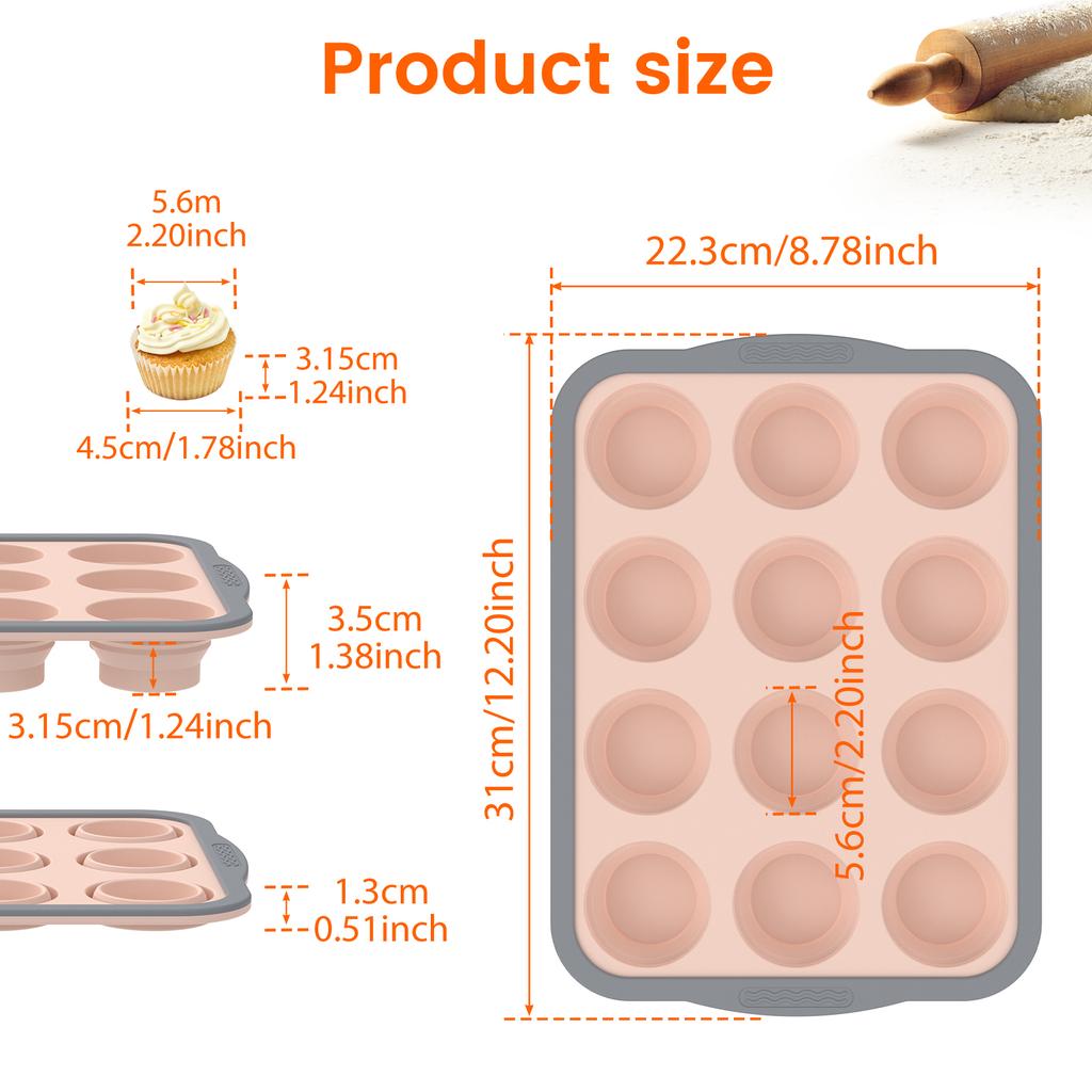 2/3Pcs Silicone Cake Mold 6/12 Holes Baking Tray Non-Stick Muffin Mould Foldable Cupcake Baking Tin DIY Cake Kitchen Accessories