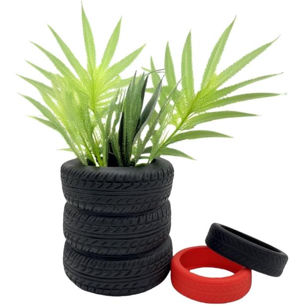 1 Pcs Tire Shaped Planter Pen Holder and 2 Mini Tire Decoration Tire Shaped Pencil Holder Succulent Cactus Planter Pot for Desk Home Office